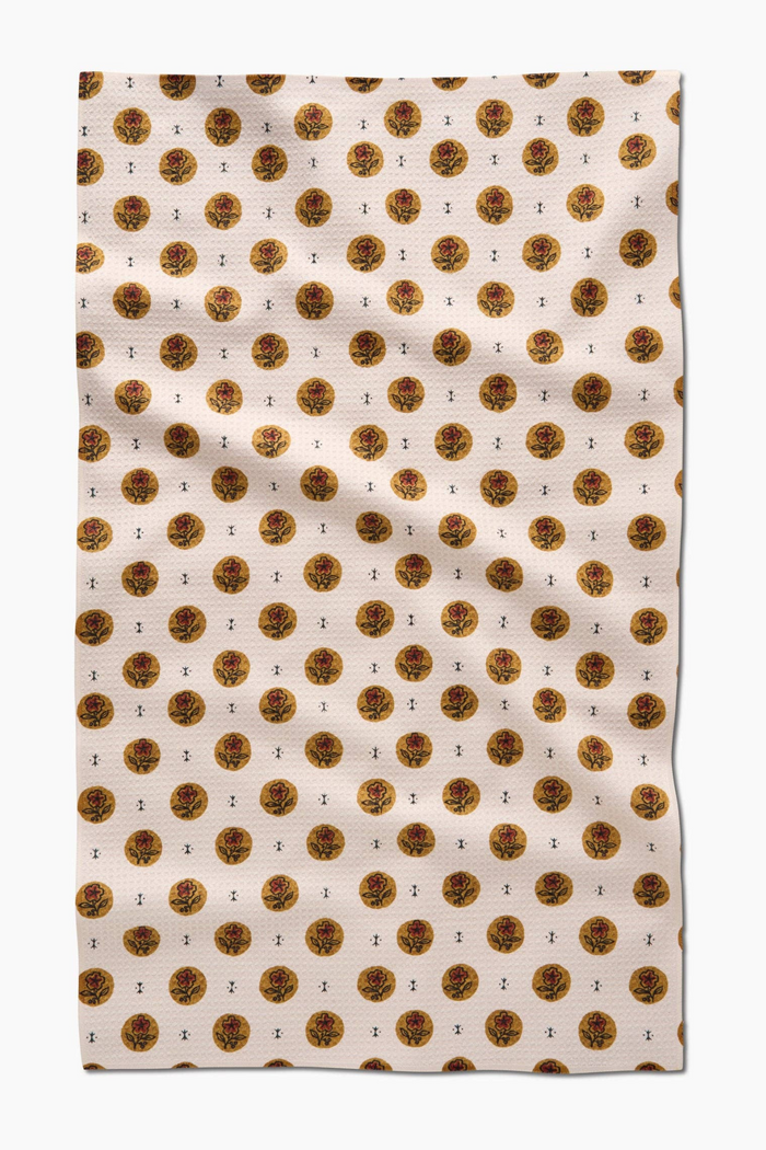 Artisanal Floral Cream Geometry Tea Towel