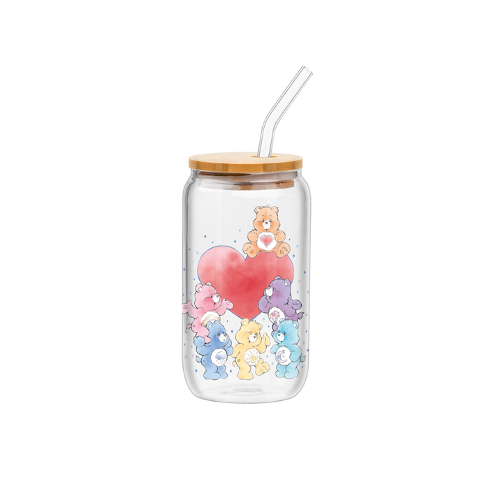 Care Bears Watercolor Heart 16oz Glass Tumbler w Bamboo Lid