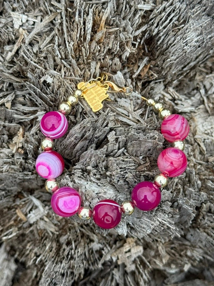 Gold Wild Rose Agate Beaded Bracelet