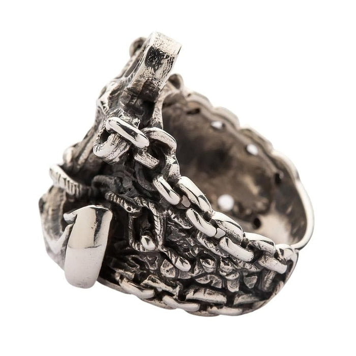 The other side of the handcrafted nautical anchor ring, showing its rugged texture.