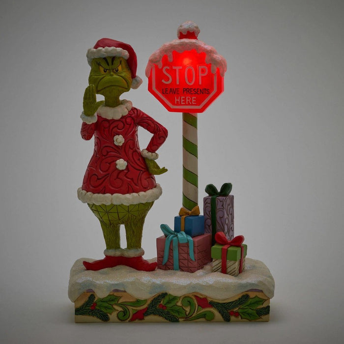 Jim Shore Grinch By Stop Sign LED Figurine