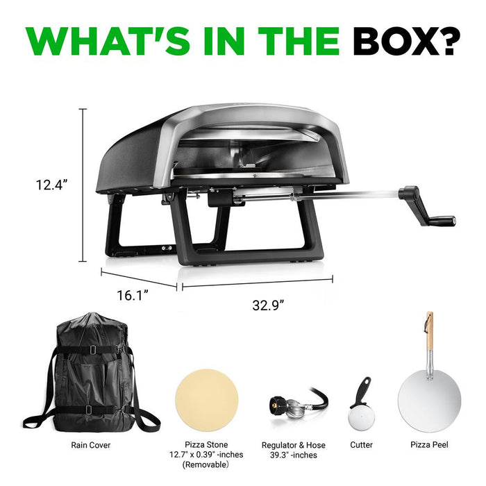 Outdoor Pizza Oven - 1-Min Cook - Rotating Stone - Carbon Steel