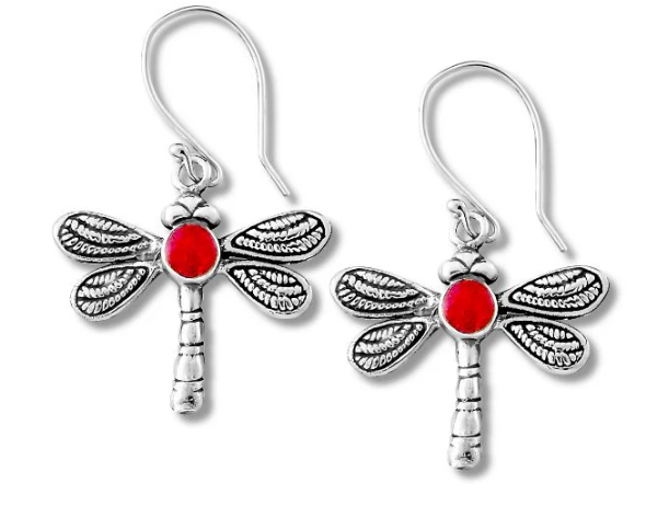 Samuel B. Sterling Silver Coral Dragonfly Earrings (99802)