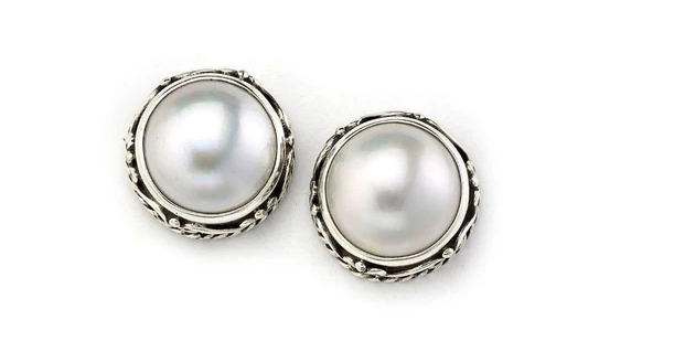 Sterling Silver round white mabe pearl stud earrings