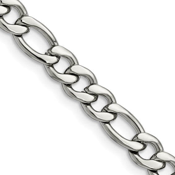 Stainless Steel 6.75mm Figaro Bracelet 9" (101101)