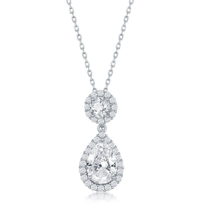 Sterling Silver Round and Pearshaped CZ Necklace (93103)