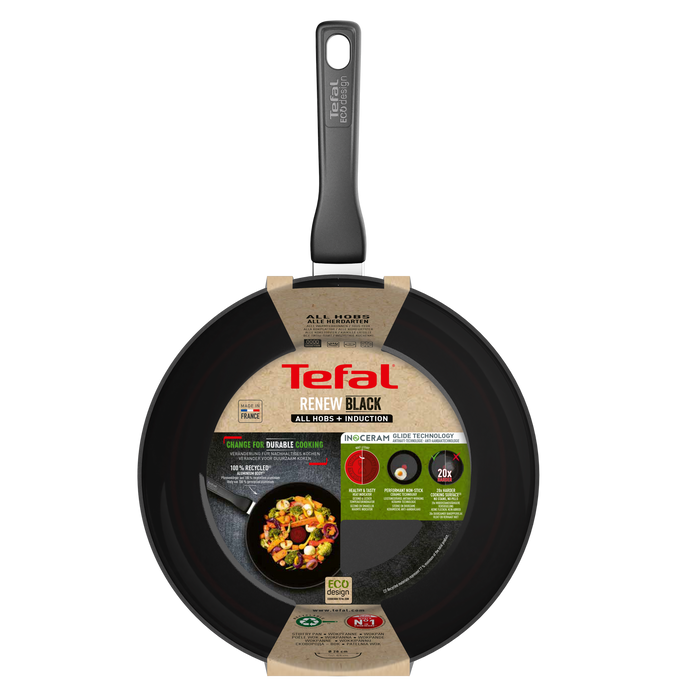 Tefal Renew Black Ceramic Non-stick Wok 28cm