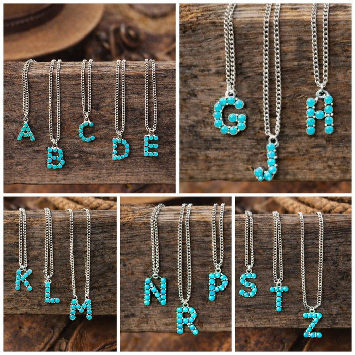 Turquoise Stone Initial NecklaceA