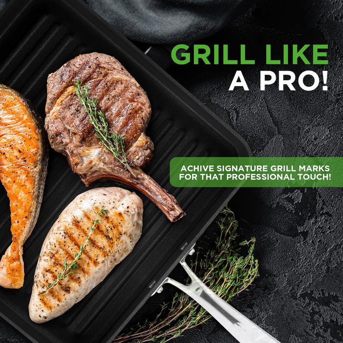 11" Nonstick Grill Pan - Perfect Searing, Hard-Anodized Aluminum