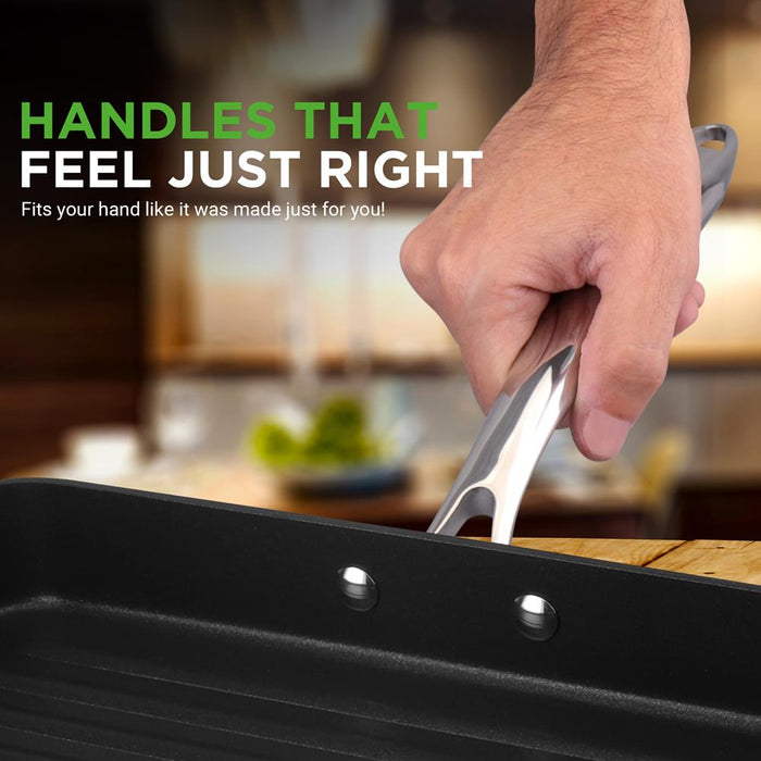 11" Nonstick Grill Pan - Perfect Searing, Hard-Anodized Aluminum