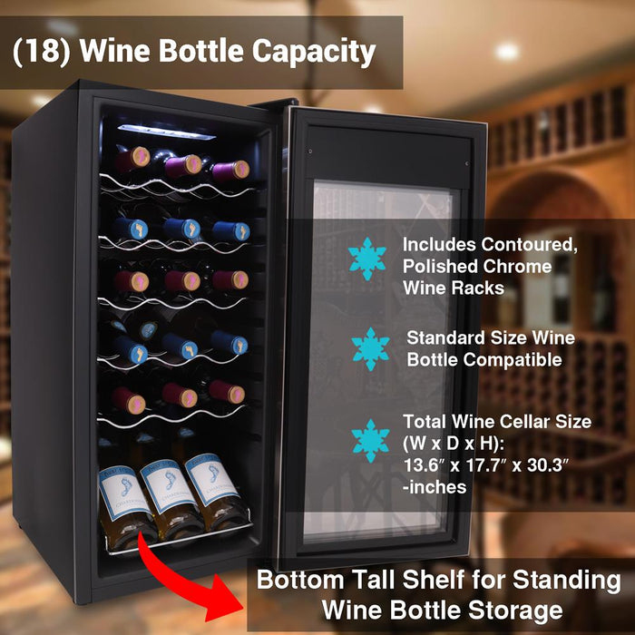 18 Bottle Wine Fridge Quiet Cooling Stainless Steel Door