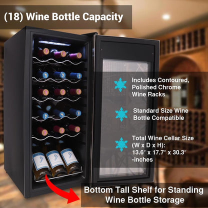 18 Bottle Wine Fridge Quiet Cooling Stainless Steel Door