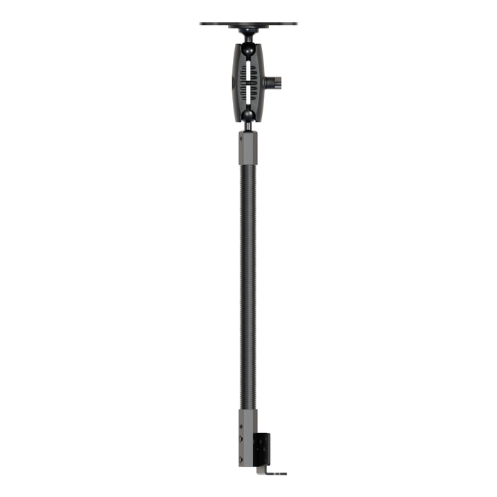 The 18″ Seat Rail Mount with VESA Mounting Pattern features an adjustable, telescoping rod and swivel joints, providing a secure solution for mounting electronic devices like projectors or cameras, and is compatible with VESA mount standards for versatile installation options.