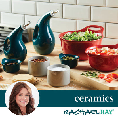 The 2-Piece Ceramic Mixing Bowl Set, filled with spices and vegetables, sits beautifully on the countertop, showcasing its versatile kitchen charm and dishwasher-safe convenience.