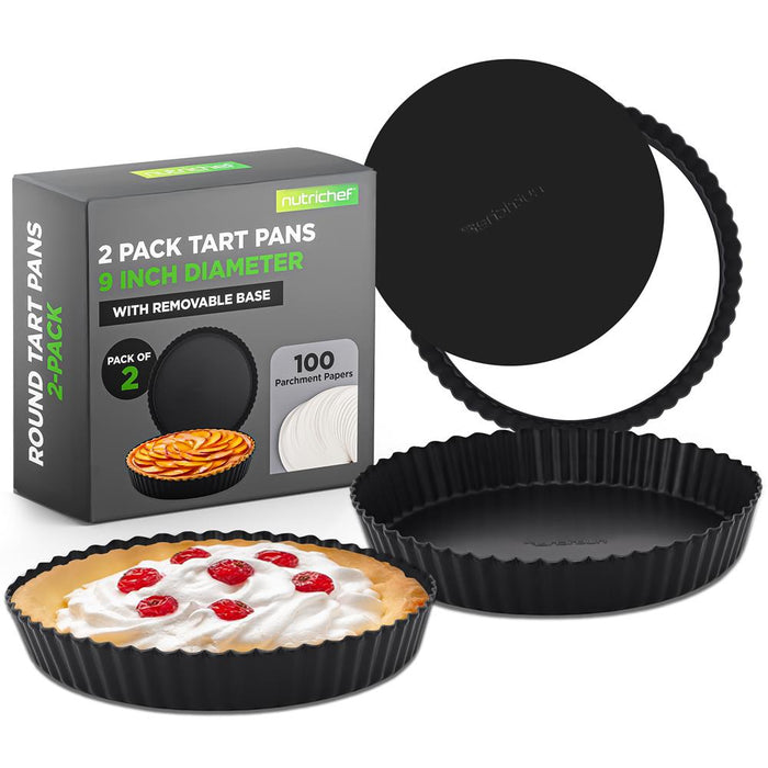 2 Round Tart Pans, Nonstick Carbon Steel, Removable Base, 9 Inch