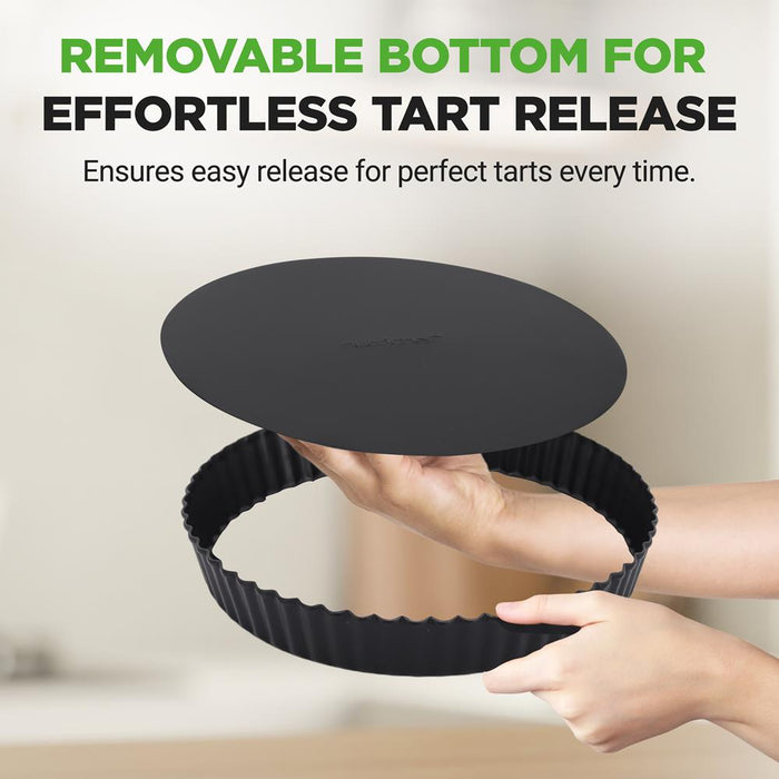 2 Round Tart Pans, Nonstick Carbon Steel, Removable Base, 9 Inch