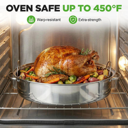 20" Oval Roasting Pan - Tender Roasts - Stainless Steel, Dishwasher Safe