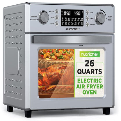 26L Electric Air Fryer Oven, Rotisserie, 1700W, 10 Presets, Silver