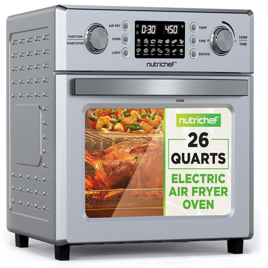 26L Electric Air Fryer Oven, Rotisserie, 1700W, 10 Presets, Silver