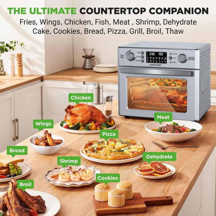26L Electric Air Fryer Oven, Rotisserie, 1700W, 10 Presets, Silver