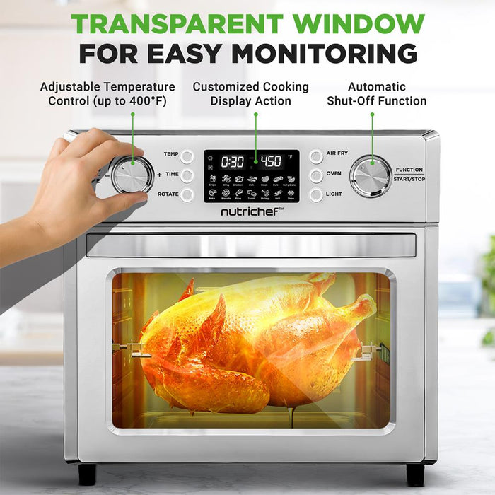 26L Electric Air Fryer Oven, Rotisserie, 1700W, 10 Presets, Silver