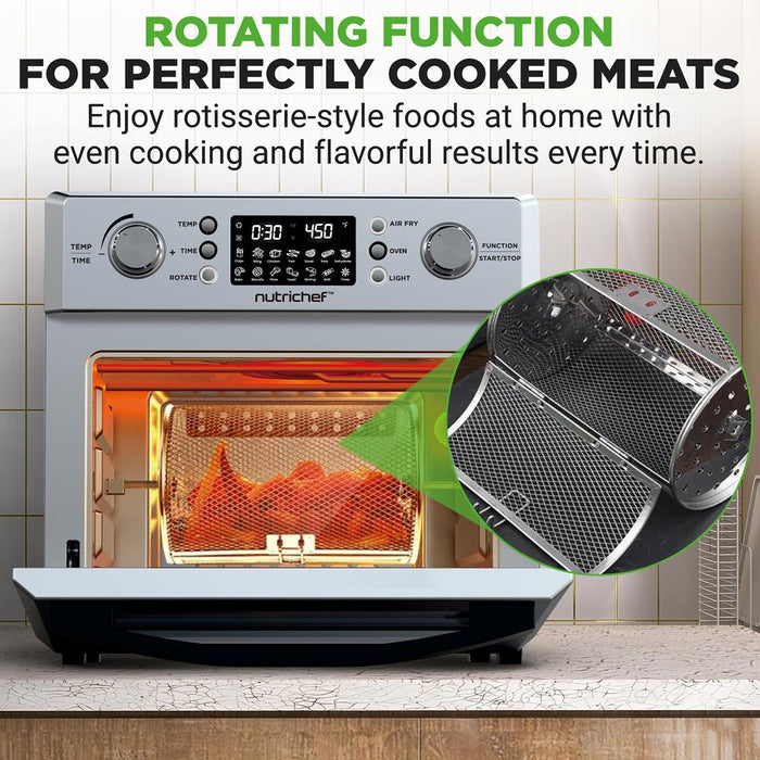 26L Electric Air Fryer Oven, Rotisserie, 1700W, 10 Presets, Silver