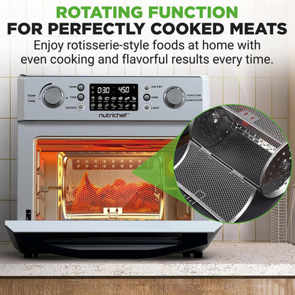 26L Electric Air Fryer Oven, Rotisserie, 1700W, 10 Presets, Silver