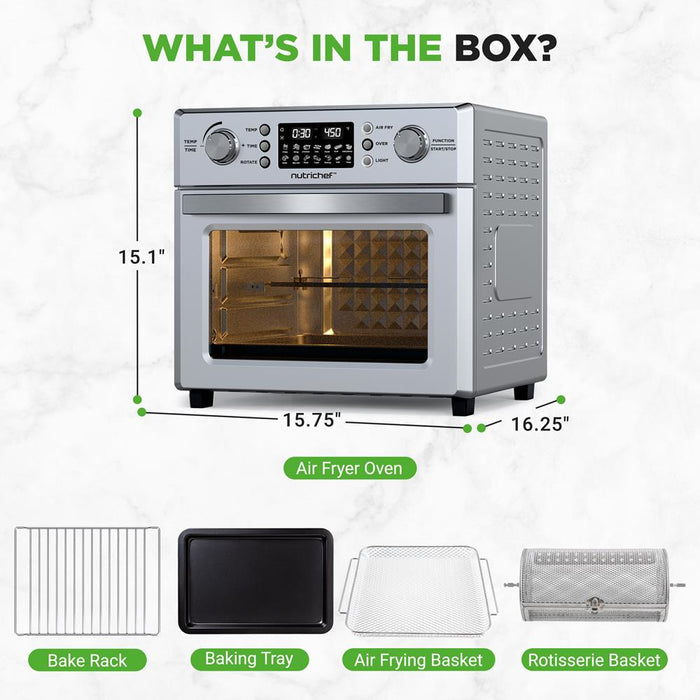 26L Electric Air Fryer Oven, Rotisserie, 1700W, 10 Presets, Silver