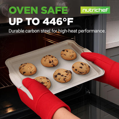 3-Piece Nonstick Cookie Sheets Set, Even Heat, Carbon Steel, Cream Marble