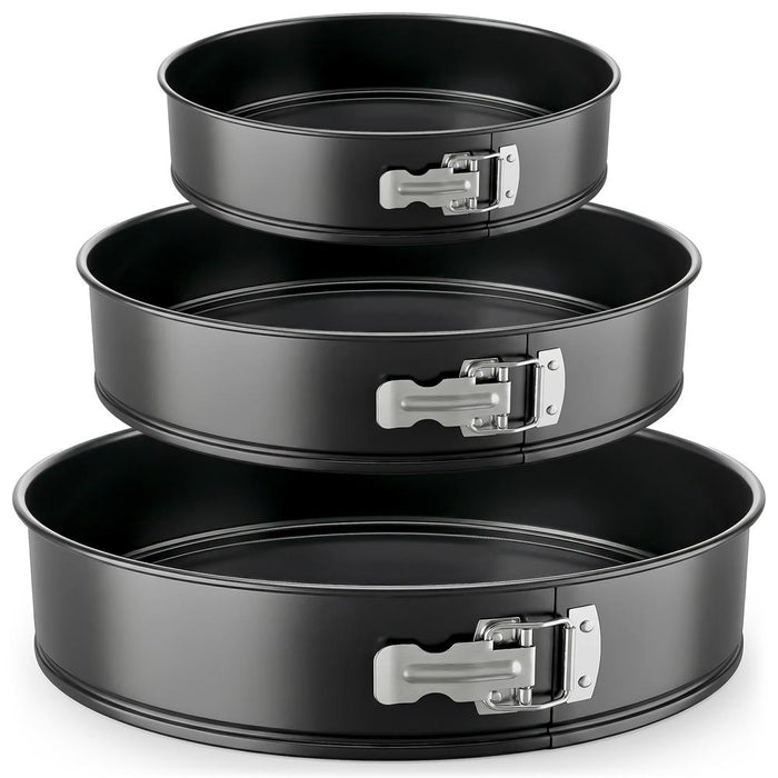 3-Piece Nonstick Springform Pan Set, Easy Release, Carbon Steel, Black