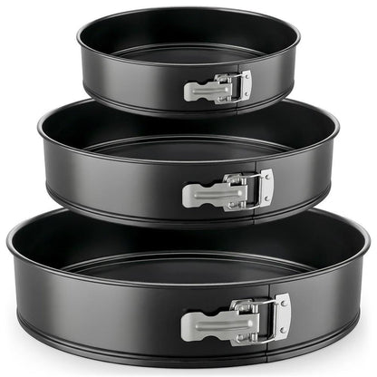 3-Piece Nonstick Springform Pan Set, Easy Release, Carbon Steel, Black