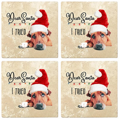 4" Christmas Holiday Travertine Coasters - Dear Santa, 2 Sets of 4, 8 Pieces - Christmas by Krebs Wholesale