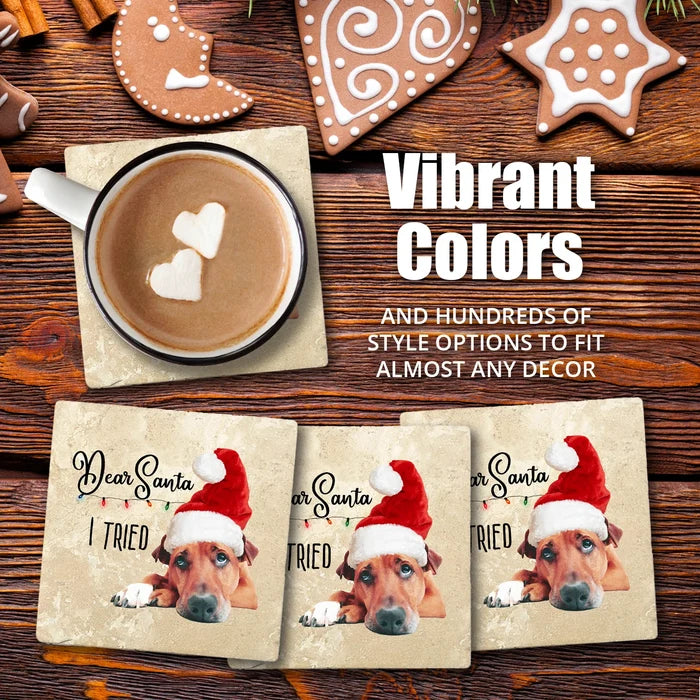 4" Christmas Holiday Travertine Coasters - Owl with Santa Hat, 2 Sets of 4, 8 Pieces - Christmas by Krebs Wholesale