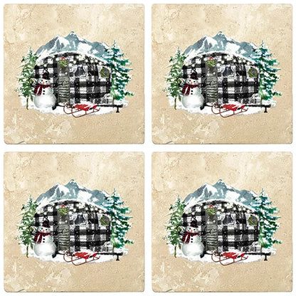 4" Christmas Holiday Travertine Coasters - Plaid Camper, 2 Sets of 4, 8 Pieces - Christmas by Krebs Wholesale