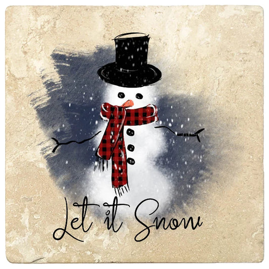 4" Christmas Holiday Travertine Coasters - Snowman - Let it Snow, 2 Sets of 4, 8 Pieces - Christmas by Krebs Wholesale