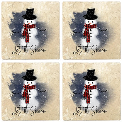 4" Christmas Holiday Travertine Coasters - Snowman - Let it Snow, 2 Sets of 4, 8 Pieces - Christmas by Krebs Wholesale