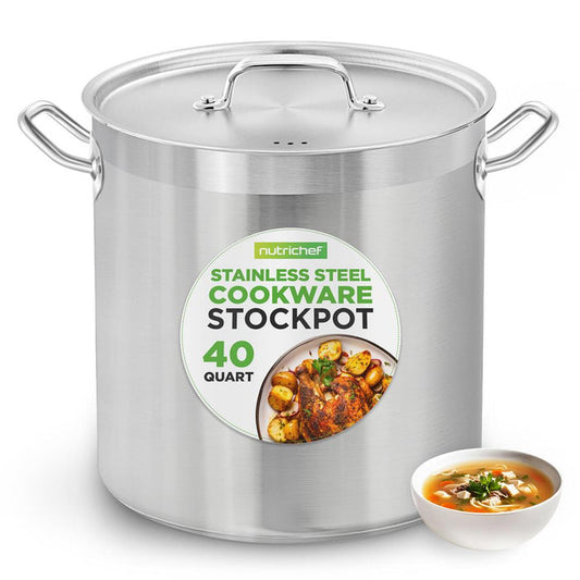 40 Qt Stainless Steel Stockpot, Even Heat, Induction Compatible