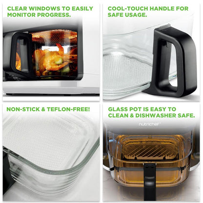 5.8QT Air Fryer, Quick Cooking, Transparent Bowl, White