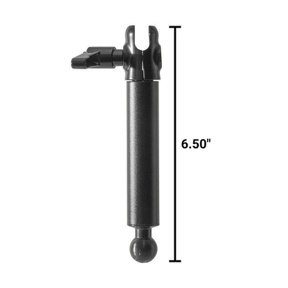 The 6.5” Extension Pole – 20mm Compatible is a black metal rod with a ball end and clamp, shown vertically with a measurement line marking its 6.50-inch length; ideal for ARKON Mounts or any heavy-duty mounting system.