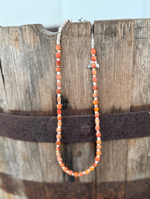Desert Ember Spiny Oyster Beaded  Necklace