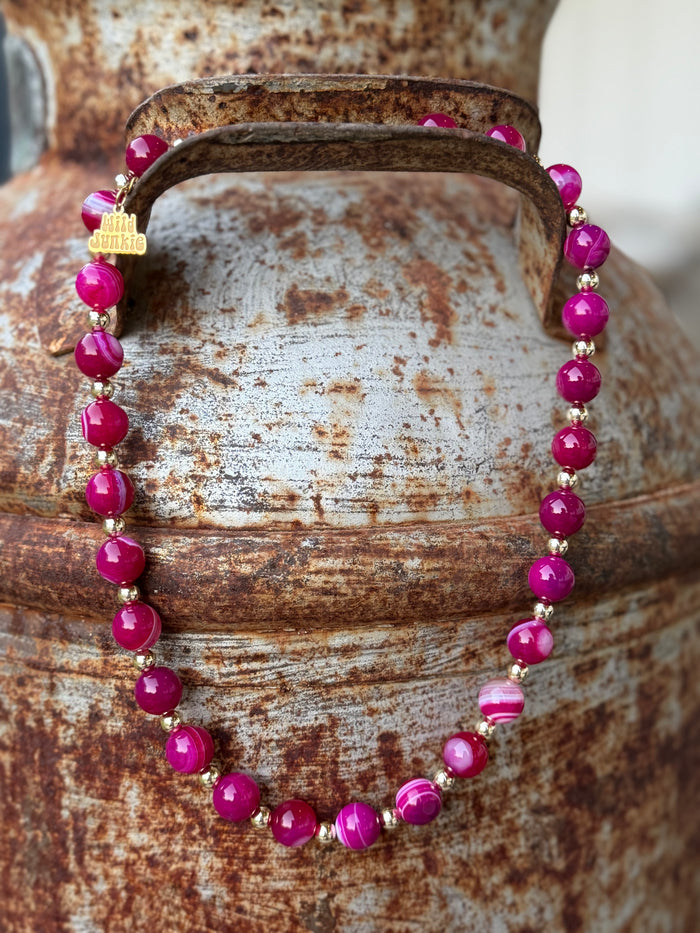 Wild Rose Agate Beaded Necklace
