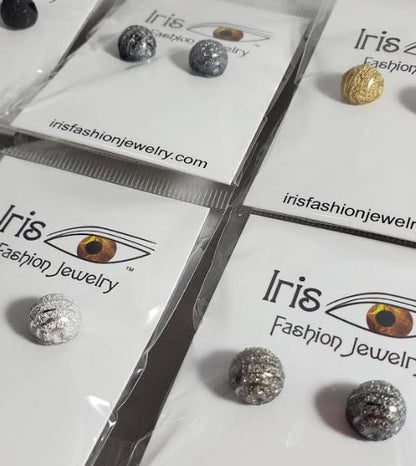 A119 Gold, Silver, Gun Metal, Black Textured Glitter Earring Assortment Pack of 12