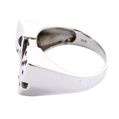 Back view of sterling silver gambler ring showing 925 hallmark stamp inside band