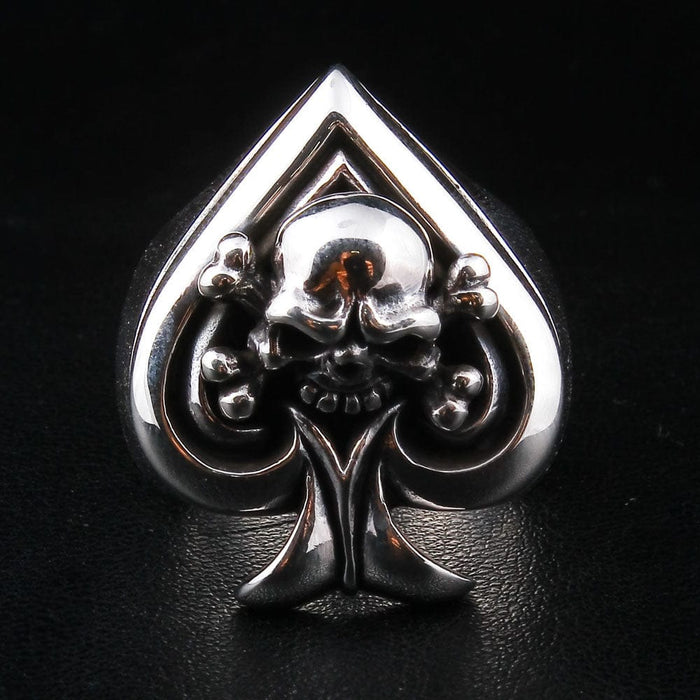 A heavy silver tribute ring for Motörhead fans, featuring the iconic Ace of Spades and skull.