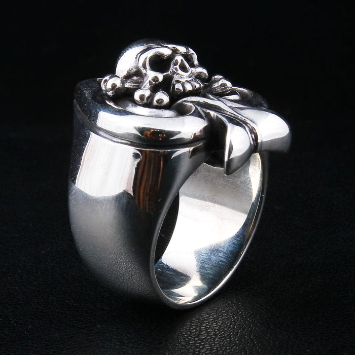 The side profile of the Ace of Spades ring, highlighting its thick, solid silver band.