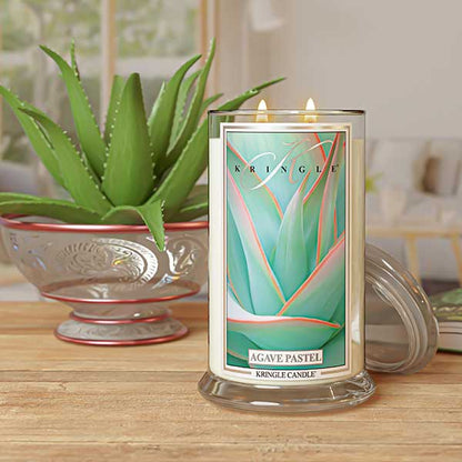 Agave Pastel Large Jar lit candle  in a living room - Kringle Candle Company