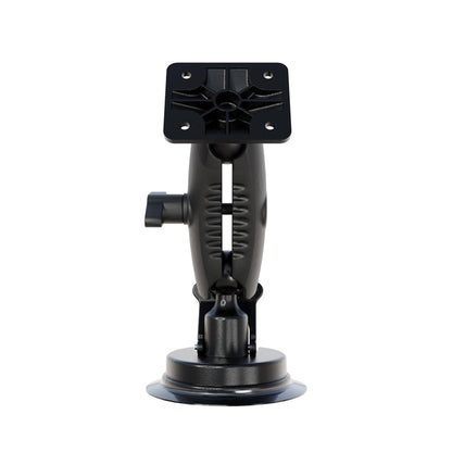 The AMPS Mounting Plate with Suction Mount is shown from the front, featuring a black adjustable suction base and an AMPS mounting plate on top, set against a white background.