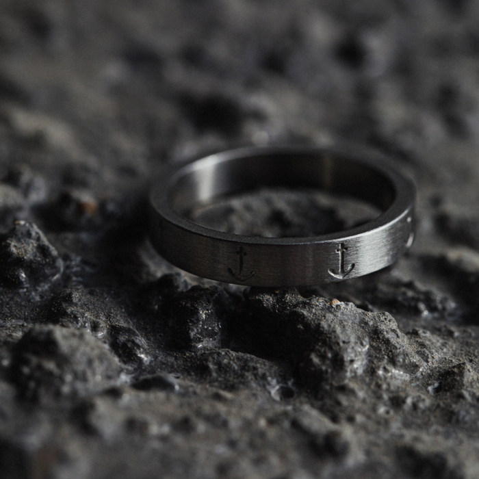 Men's Anchor Ring Silber