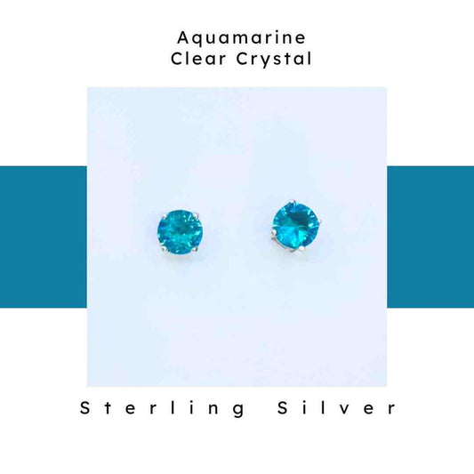 Aquamarine Crystal Post Earrings by Nickel Smart. Aquamarine Clear Crystal. Sterling Silver.