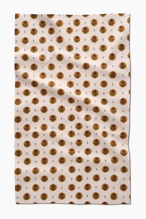 Artisanal Floral Cream Geometry Tea Towel